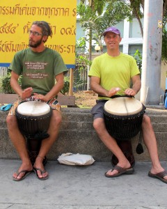 Marco and I playing 2 eco Pro Djembes in Bangkok