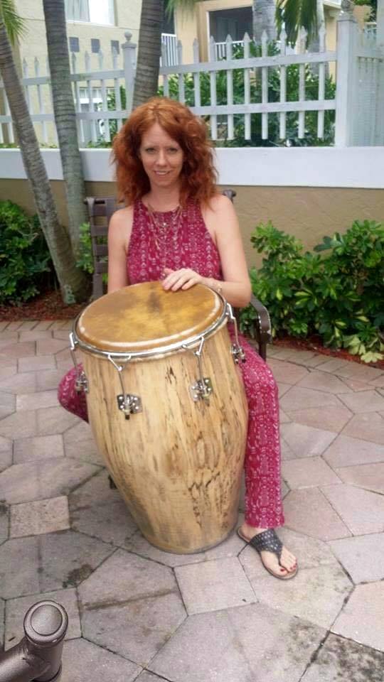 Manito Percussion solid shell one piece 15.5" Mega Tumba built from a found log played here by south Florida percussionist Theresa Maneesha rai